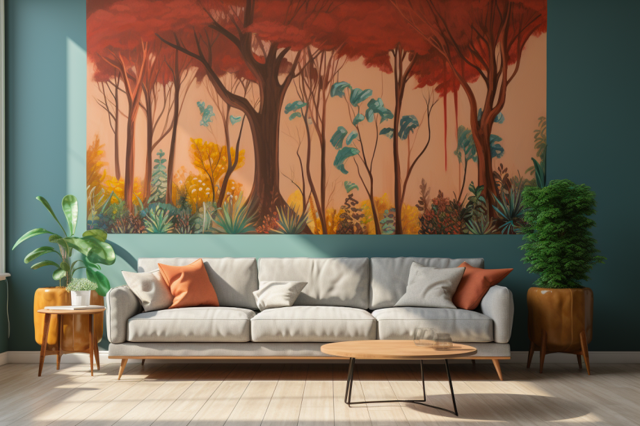 Murals - wall decoration behind couch