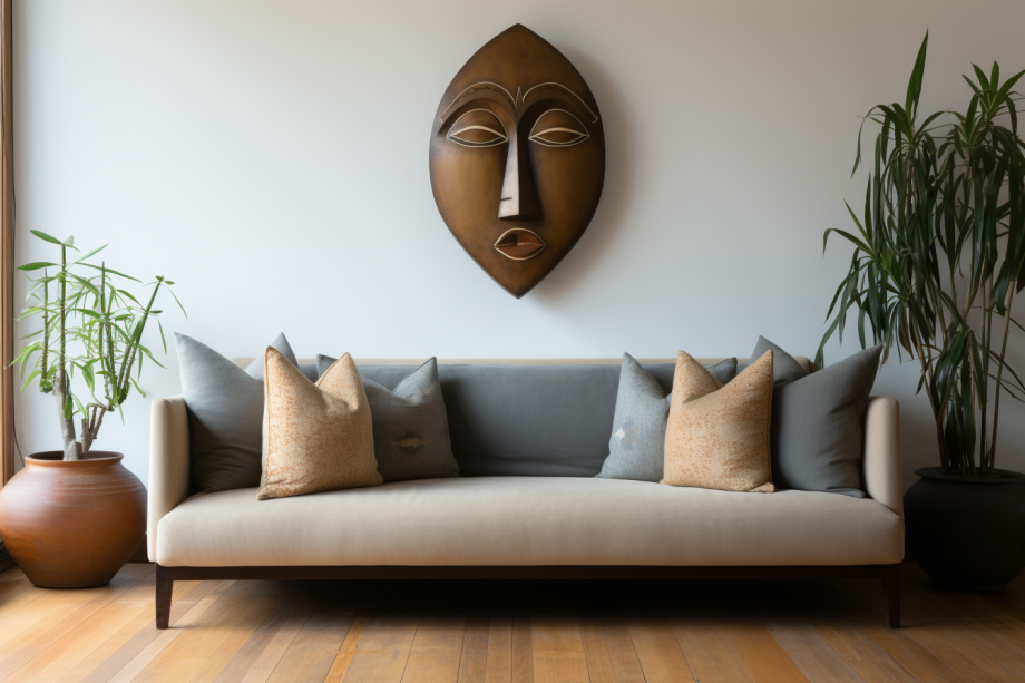 Tribal Mask - wall decoration behind couch